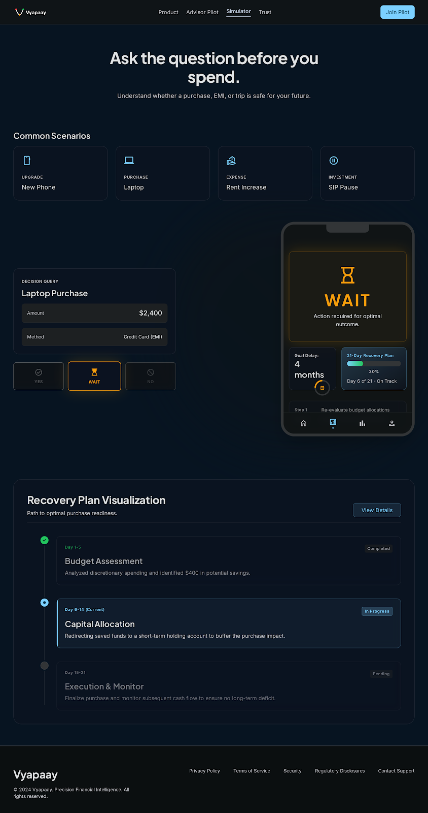 Vyapaay client simulator screen